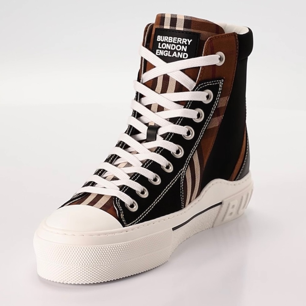 BURBERRY Signature Vintage Check Logo Canvas Leather High-Top Fashion Sneakers - Picture 2 of 16
